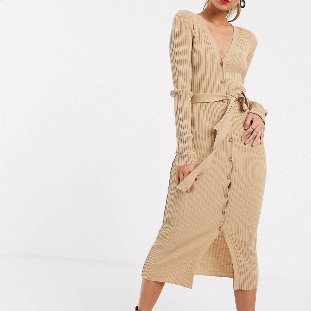 ASOS design button detail midi dress with tie belt